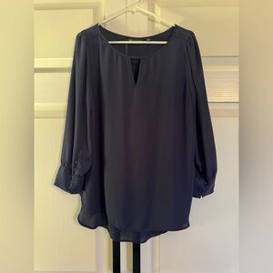 NY and Co. Navy Keyhole Women’s Blouse with Button Detail